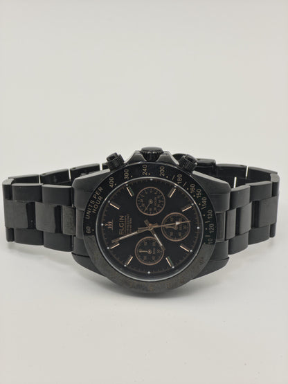ELGIN Black & Gold Quartz Watch | Sport-Dress Timepiece, Original Box