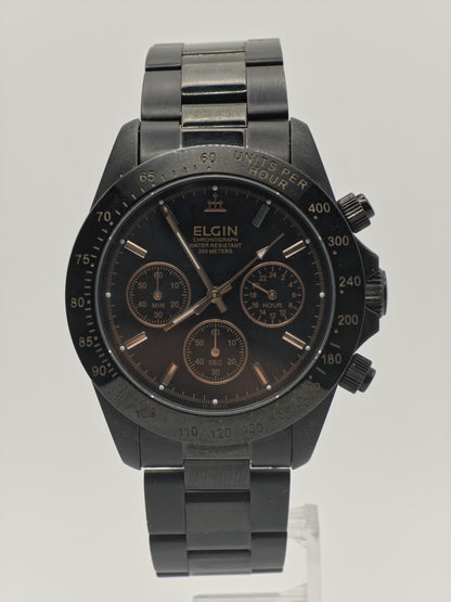 ELGIN Black & Gold Quartz Watch | Sport-Dress Timepiece, Original Box