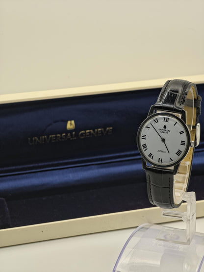 Vintage Universal Genève Altesse Watch | Swiss Mechanical, Black Leather, w/ Box