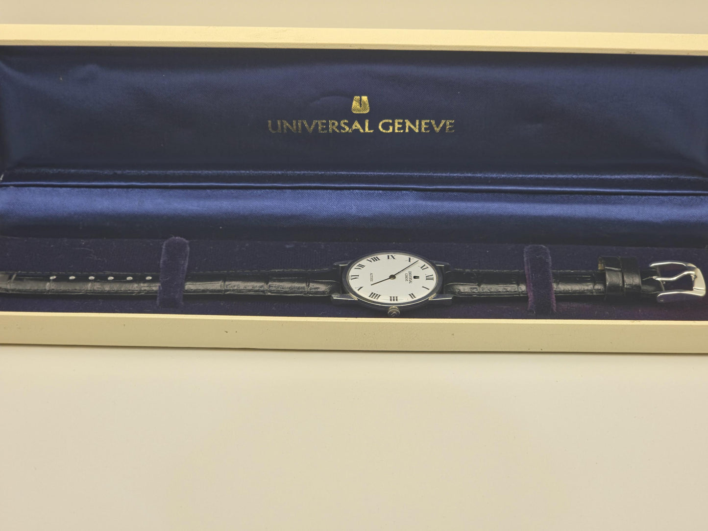 Vintage Universal Genève Altesse Watch | Swiss Mechanical, Black Leather, w/ Box