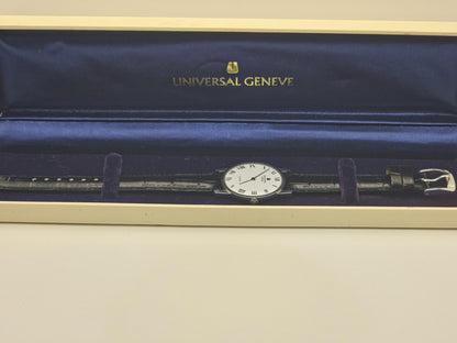 Vintage Universal Genève Altesse Watch | Swiss Mechanical, Black Leather, w/ Box