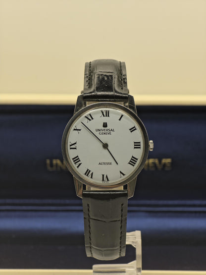 Vintage Universal Genève Altesse Watch | Swiss Mechanical, Black Leather, w/ Box