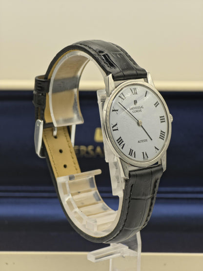 Vintage Universal Genève Altesse Watch | Swiss Mechanical, Black Leather, w/ Box