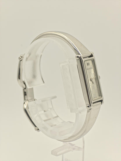 Gucci 1500L Womens Silver Bangle Watch Swiss Made Quartz GG Monogram Dial With Box And Warranty