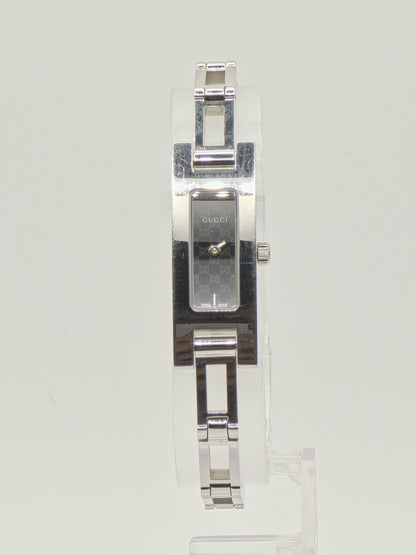 Gucci 3900L Womens Stainless Steel Bangle Watch Black GG Dial Swiss Made Full Set With Box Warranty And Receipt