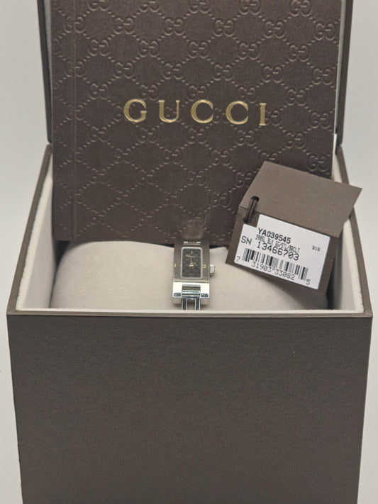 Gucci 3900L Womens Stainless Steel Bangle Watch Black GG Dial Swiss Made Full Set With Box Warranty And Receipt