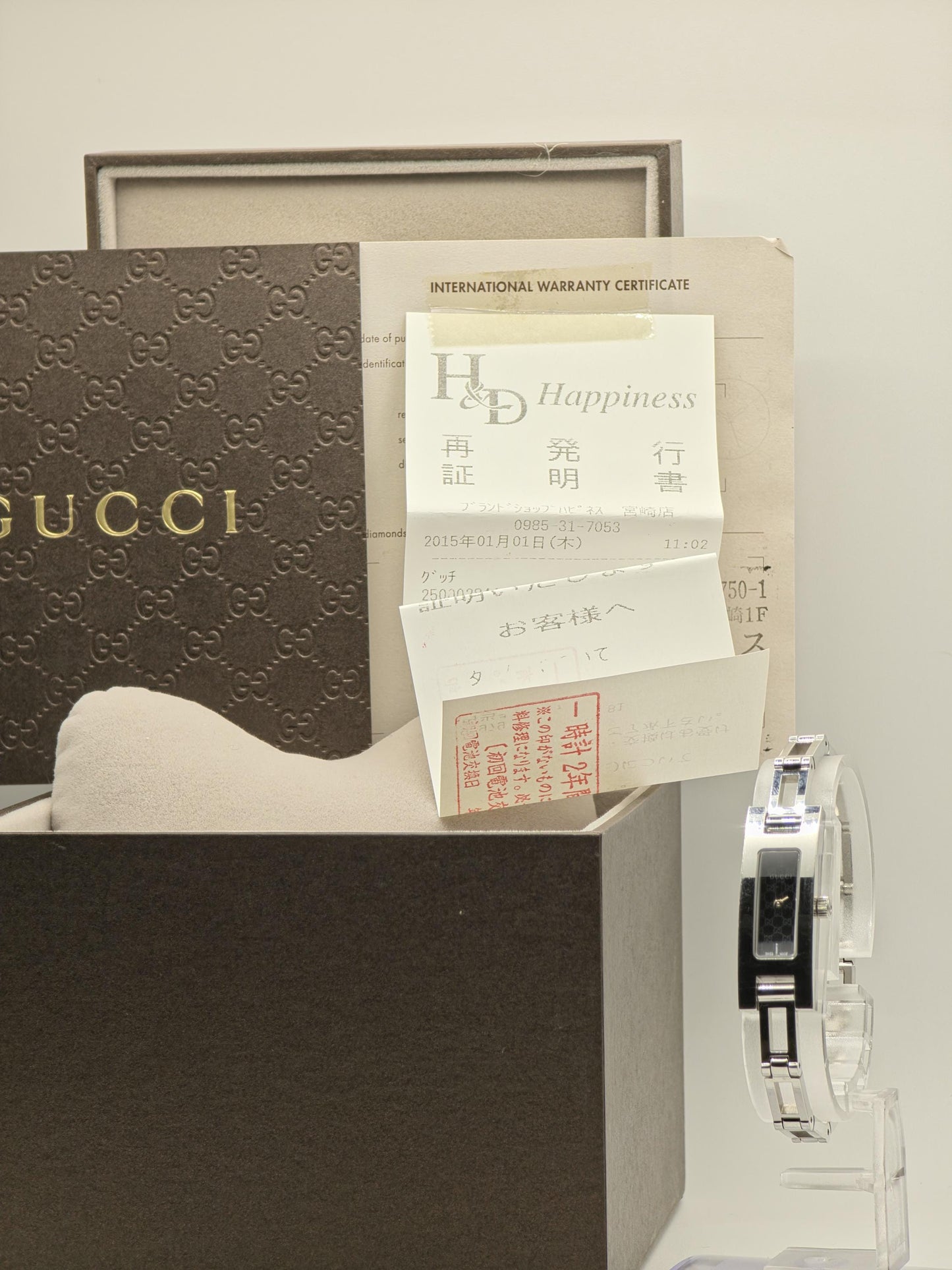 Gucci 3900L Womens Stainless Steel Bangle Watch Black GG Dial Swiss Made Full Set With Box Warranty And Receipt