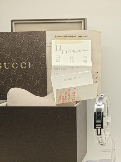 Gucci 3900L Womens Stainless Steel Bangle Watch Black GG Dial Swiss Made Full Set With Box Warranty And Receipt