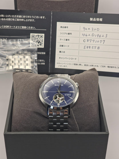 Bulova Automatic Watch, Stainless Steel, Blue Open Heart - Model 96A320 (Box & Papers)