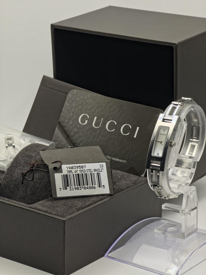 Gucci 3900L Silver Ladies Watch Mother of Pearl Dial Diamond Markers Swiss Made Box Papers Extra Links
