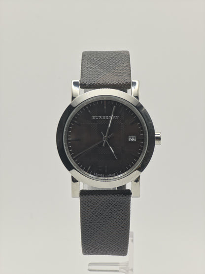 Burberry BU1775 Men's Swiss Watch: Check Dial, Leather Strap, Date