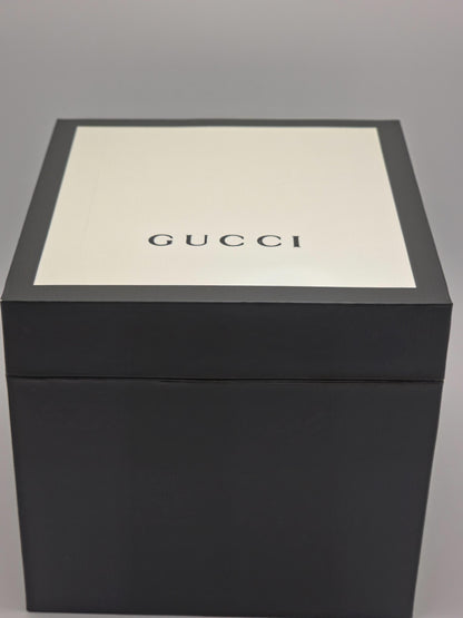 Gucci Sync Black Mens Watch Swiss Quartz Black Dial Rubber Strap Box Papers Modern Sports Style