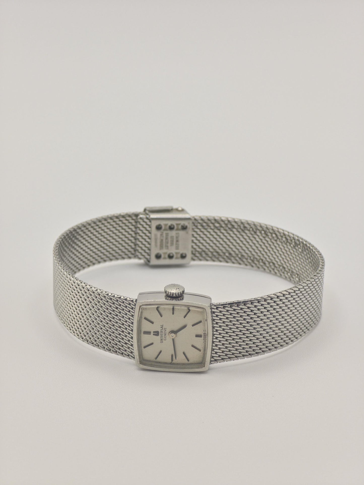 Vintage Universal Genève Ladies Watch, Square Milanese Bracelet, Swiss Made