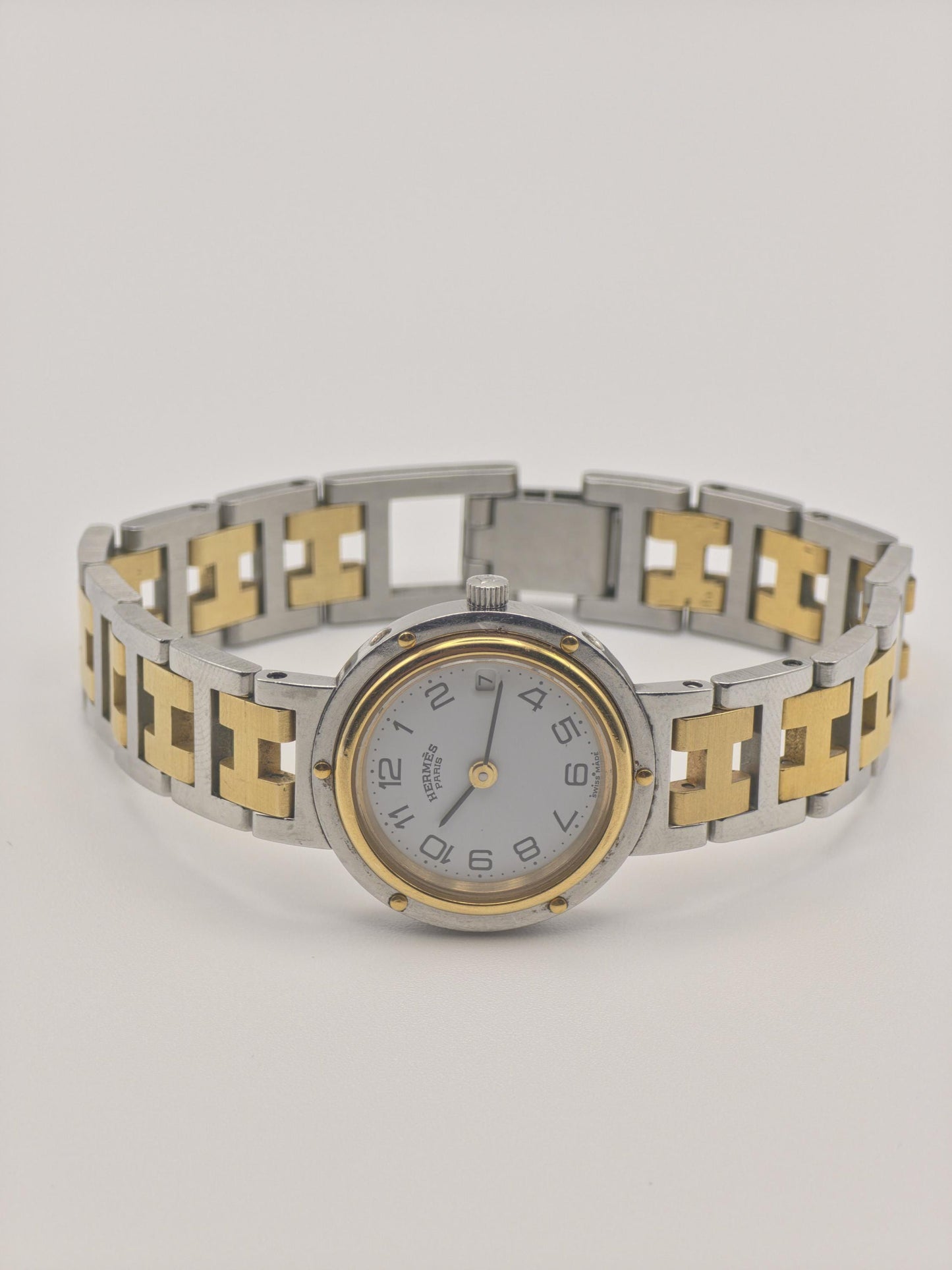 Vintage HERMES PARIS Ladies Watch Two Tone H Link Bracelet Clipper Style Quartz Luxury Swiss Made Gift for Her Anniversary