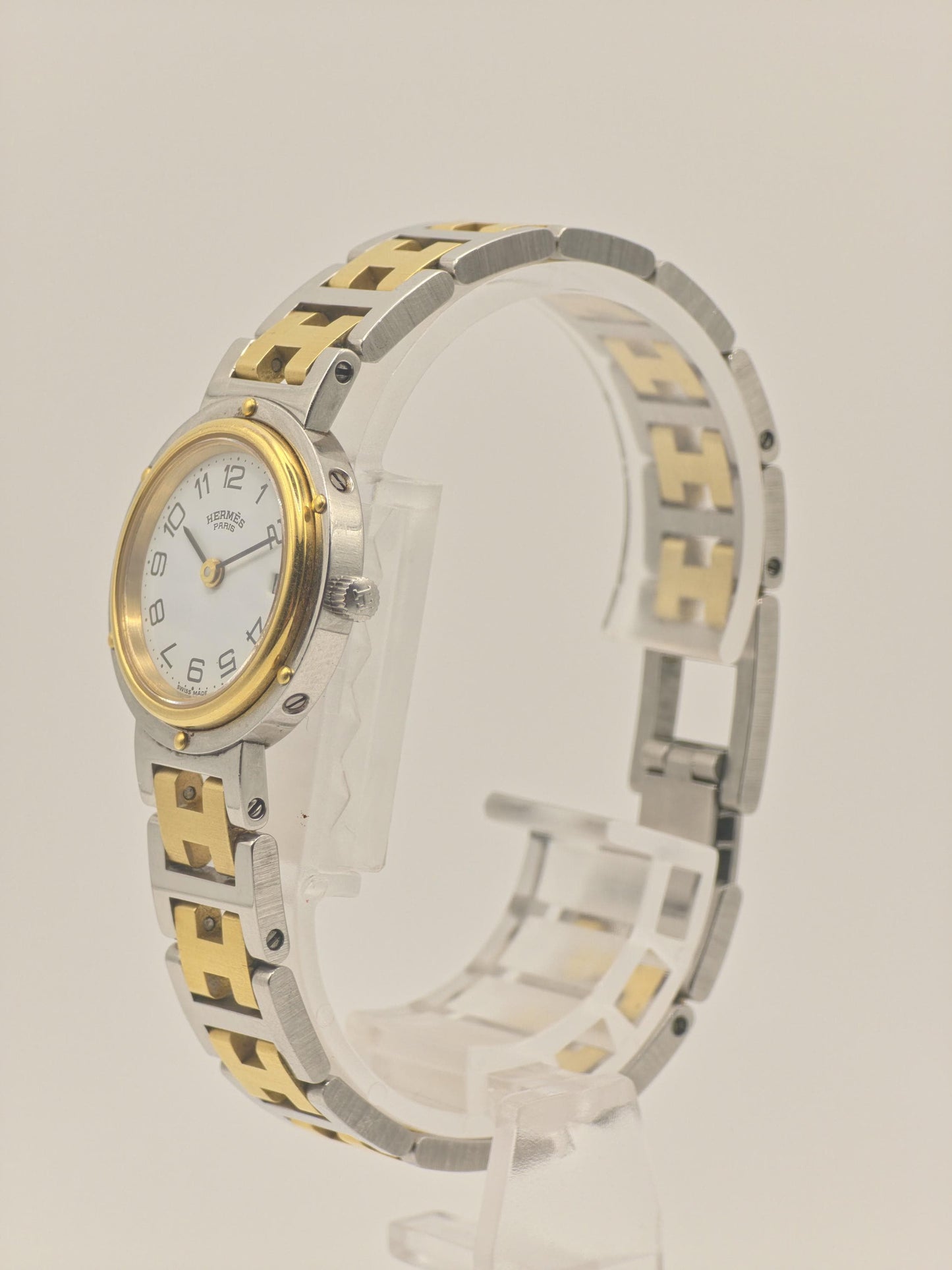 Vintage HERMES PARIS Ladies Watch Two Tone H Link Bracelet Clipper Style Quartz Luxury Swiss Made Gift for Her Anniversary