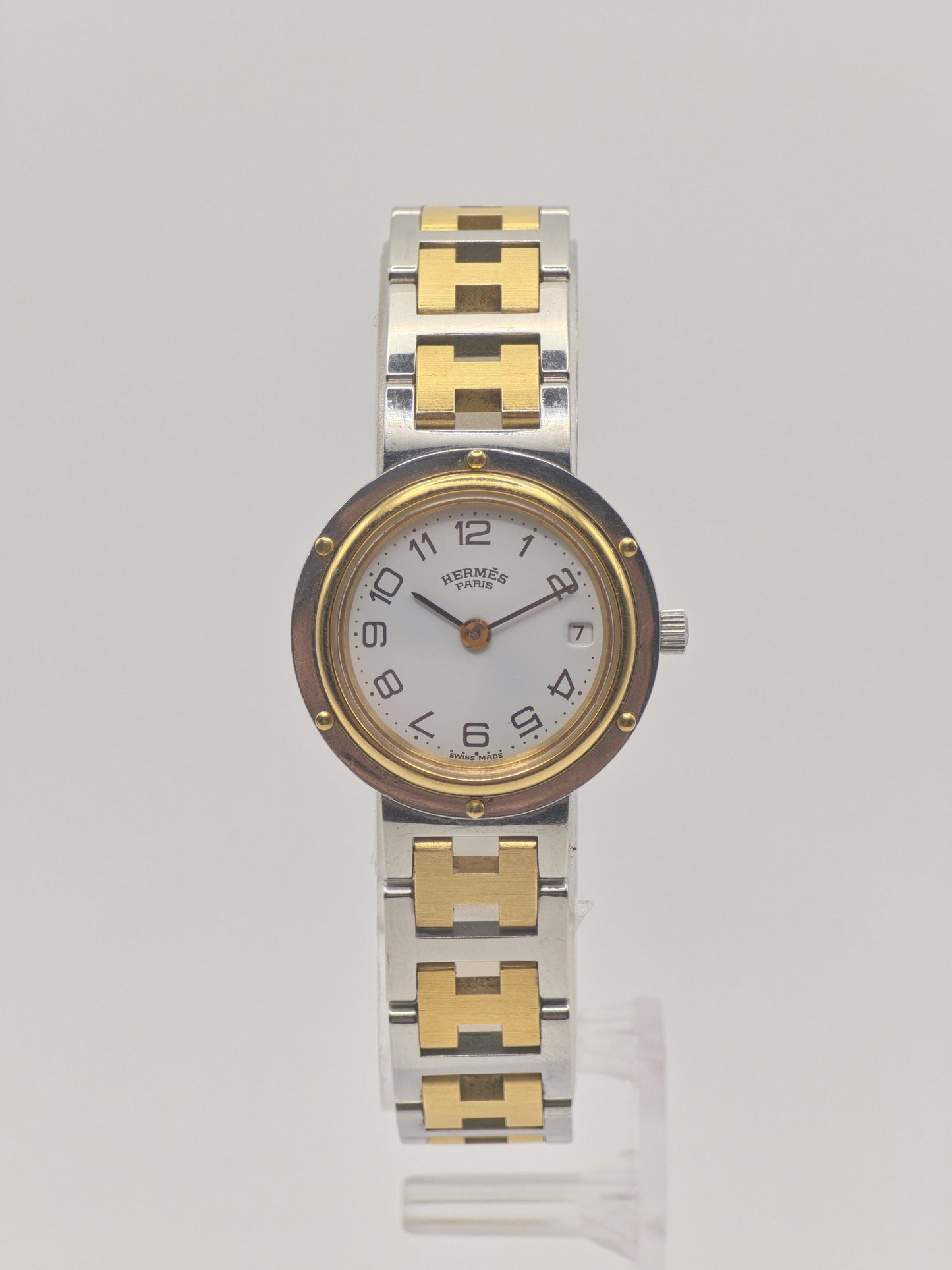Vintage HERMES PARIS Ladies Watch Two Tone H Link Bracelet Clipper Style Quartz Luxury Swiss Made Gift for Her Anniversary