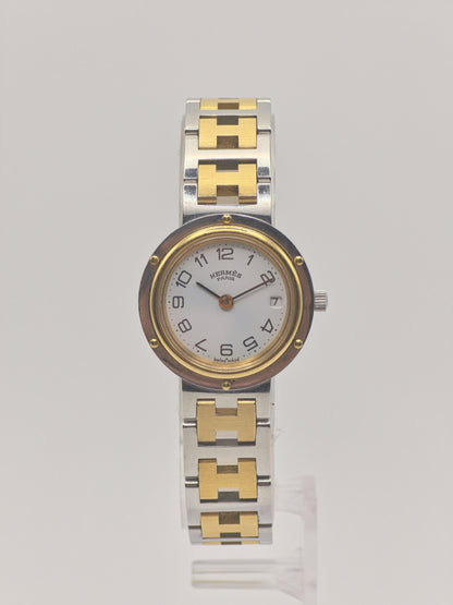 Vintage HERMES PARIS Ladies Watch Two Tone H Link Bracelet Clipper Style Quartz Luxury Swiss Made Gift for Her Anniversary