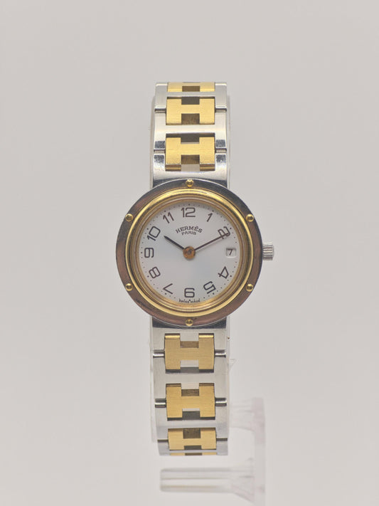 Vintage HERMES PARIS Ladies Watch Two Tone H Link Bracelet Clipper Style Quartz Luxury Swiss Made Gift for Her Anniversary