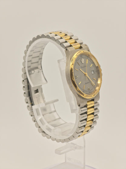Vintage BULOVA Quartz Watch, Diamond Accent, Two-Tone Steel Gold Bracelet