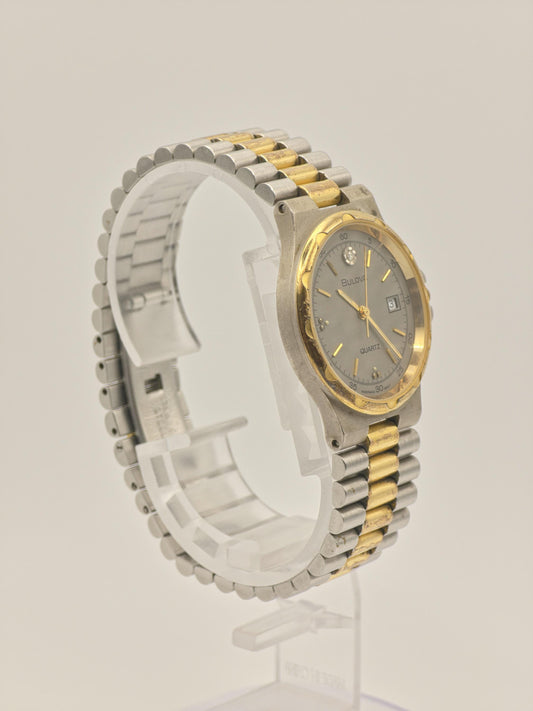 Vintage BULOVA Quartz Watch, Diamond Accent, Two-Tone Steel Gold Bracelet
