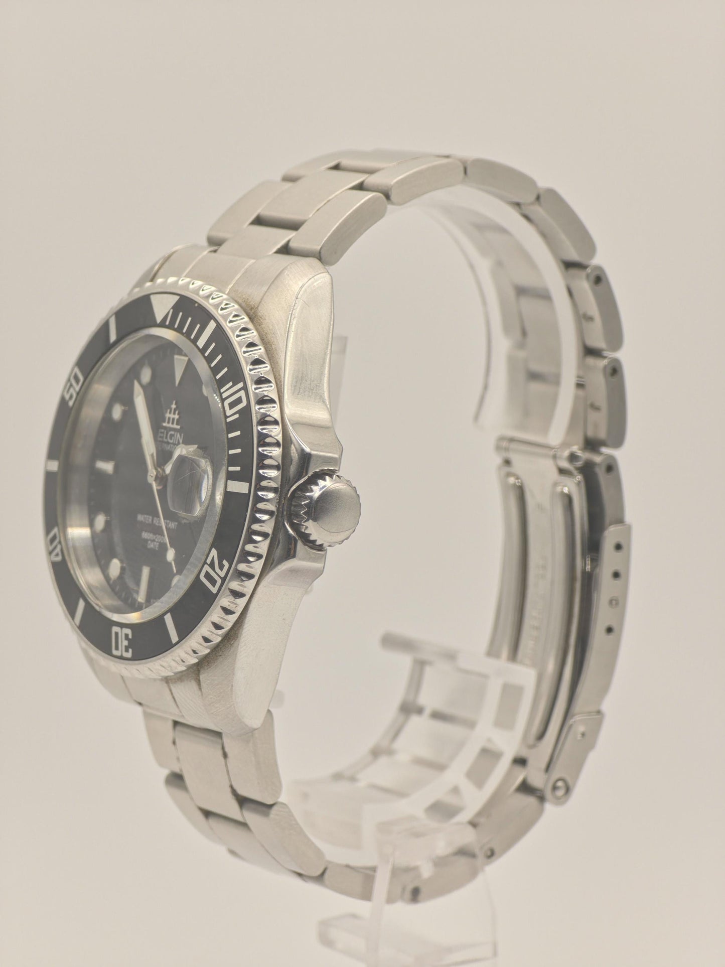 ELGIN Diver Watch Men's Black Bezel Steel Bracelet Quartz Professional Sports Timepiece Classic Gift