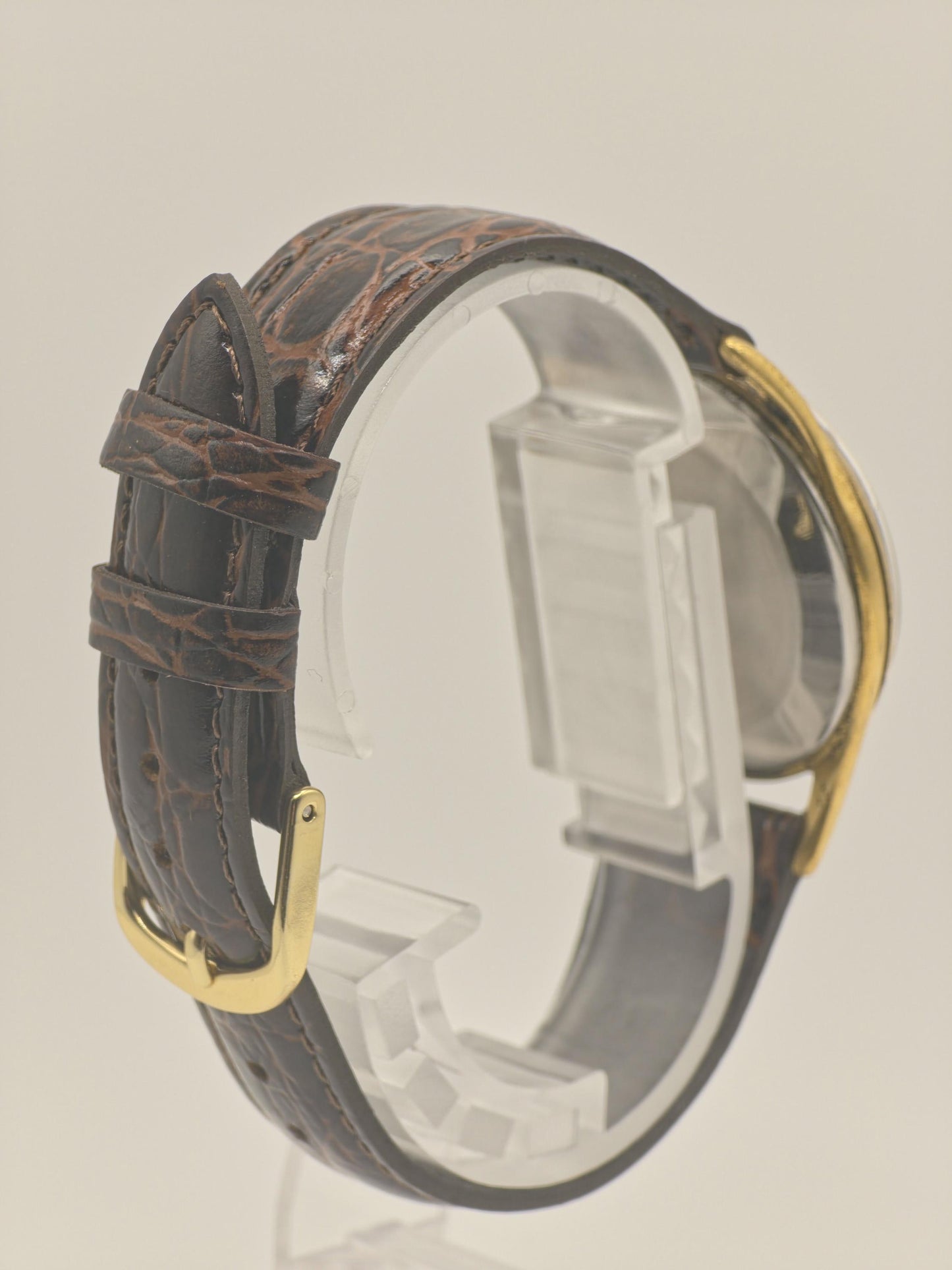 Vintage HERMES PARIS Manual Wind Watch Men's Gold Plated Brown Strap Sunburst Dial Swiss Made Dress Watch Gift