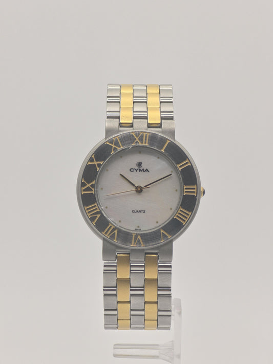 Vintage CYMA Quartz Watch, Two Tone Steel & Gold, Swiss Made