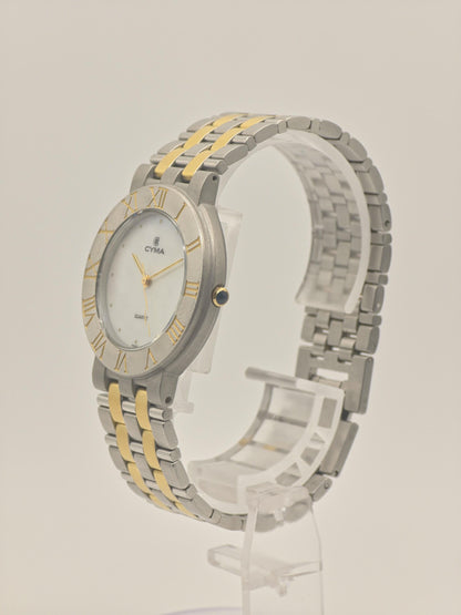 Vintage CYMA Quartz Watch, Two Tone Steel & Gold, Swiss Made