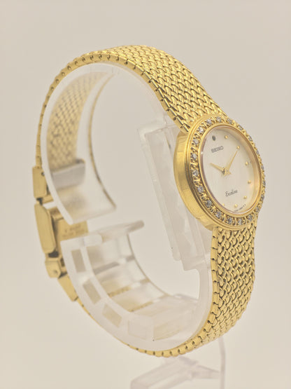 Vintage SEIKO Excelsior Ladies Watch: Gold Tone Diamond, Mother of Pearl