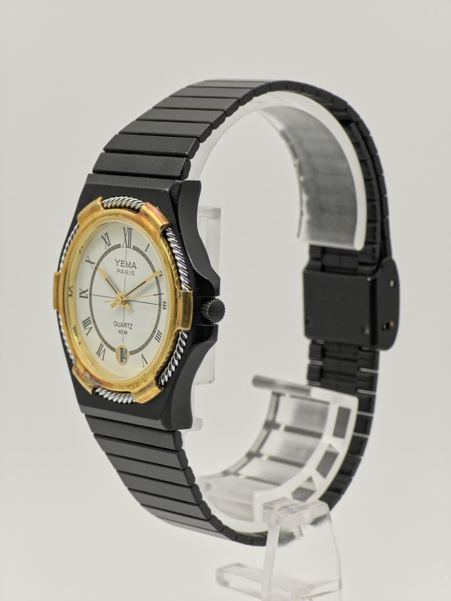 Vintage Yema Paris Watch | Black & Gold Tone, Oval Dial, Rope Bezel