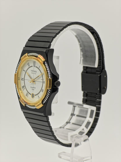 Vintage Yema Paris Watch | Black & Gold Tone, Oval Dial, Rope Bezel