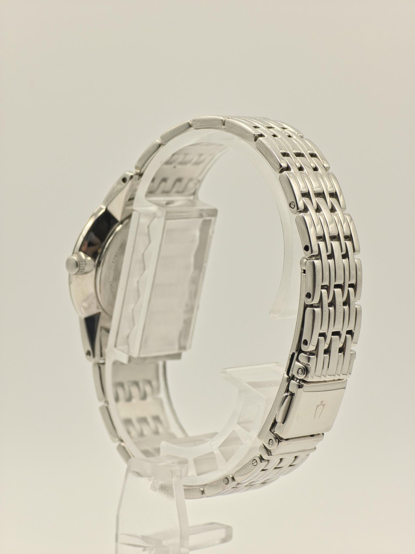 Bulova 96P148 Ladies Stainless Steel Sapphire Glass Black Dial Quartz Wristwatch Elegant Classic Dress Watch