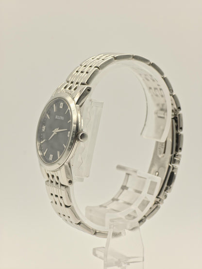 Bulova 96P148 Ladies Stainless Steel Sapphire Glass Black Dial Quartz Wristwatch Elegant Classic Dress Watch
