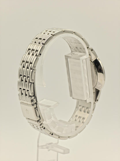 Bulova 96P148 Ladies Stainless Steel Sapphire Glass Black Dial Quartz Wristwatch Elegant Classic Dress Watch