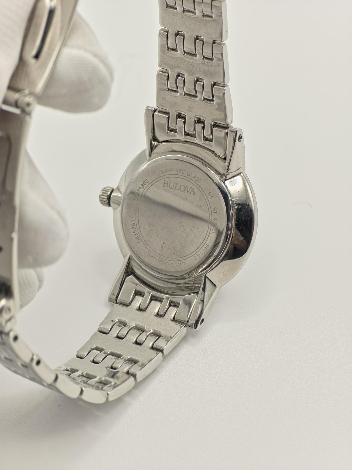 Bulova 96P148 Ladies Stainless Steel Sapphire Glass Black Dial Quartz Wristwatch Elegant Classic Dress Watch