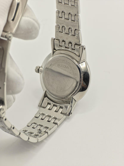 Bulova 96P148 Ladies Stainless Steel Sapphire Glass Black Dial Quartz Wristwatch Elegant Classic Dress Watch