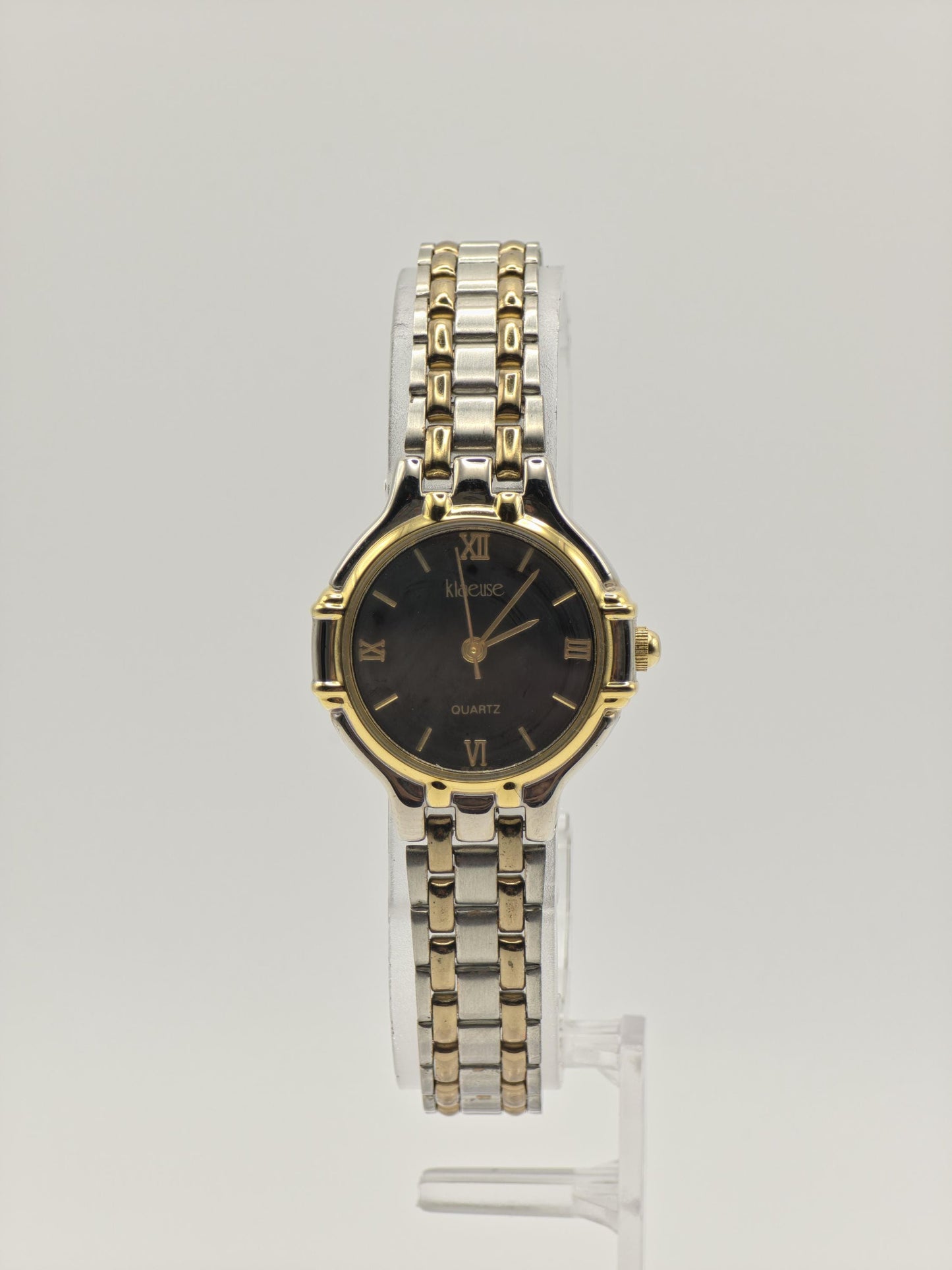 Kleause Women's Two-Tone Watch – Black Dial, Roman Numerals - 79