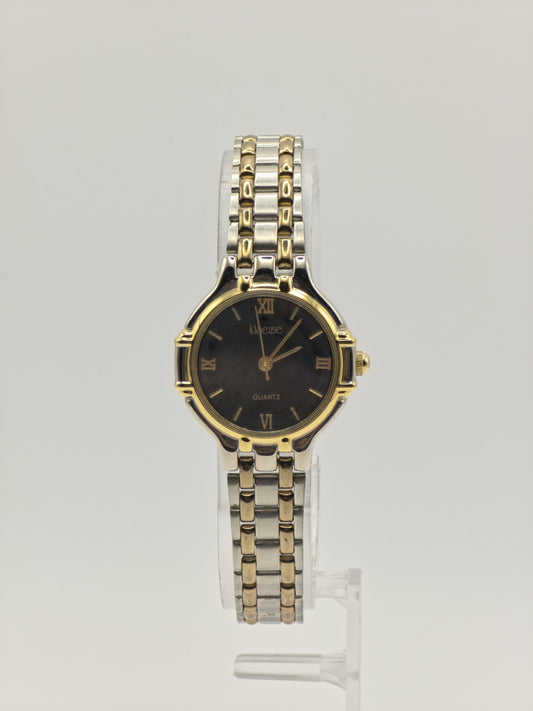 Kleause Women's Two-Tone Watch – Black Dial, Roman Numerals - 79