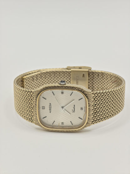 Aureole SW532M Gold Tone Vintage Quartz Watch – Textured Dial – Swiss Made – Elegant Dress Style
