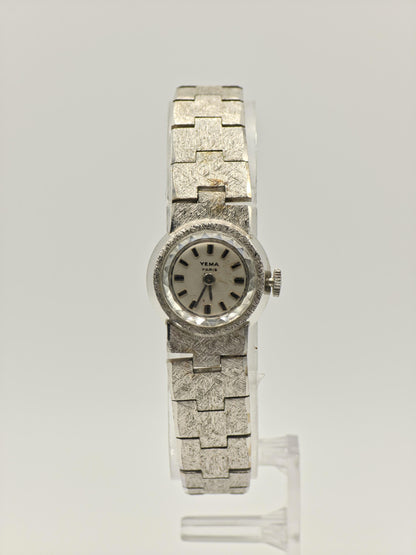 Yema Paris 746313 Ladies Vintage Silver-Tone Watch – Textured Bracelet – Classic French Design
