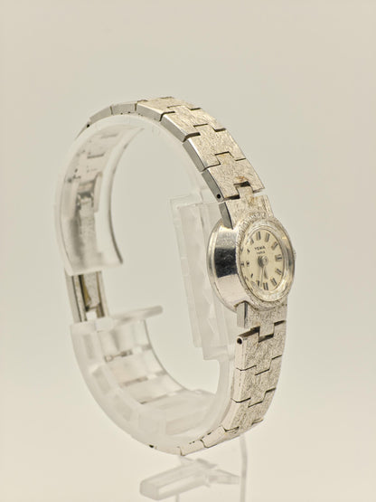 Yema Paris 746313 Ladies Vintage Silver-Tone Watch – Textured Bracelet – Classic French Design