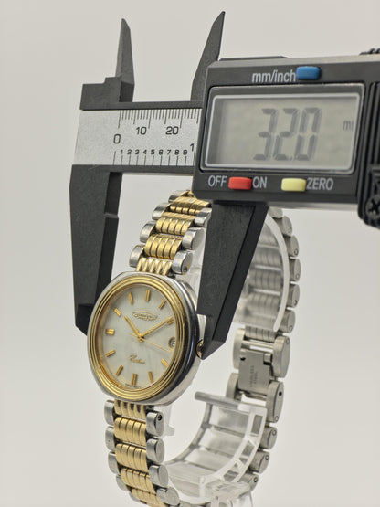 Aureole Vintage Unisex Watch – Gold & Silver Two-Tone – Swiss Quartz – Date Window – Classic Oval Design
