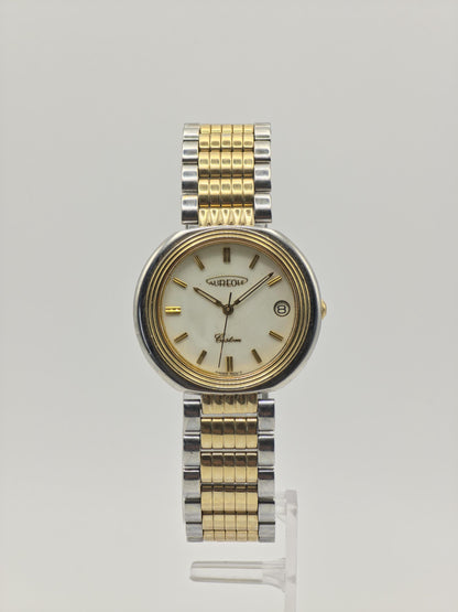 Aureole Vintage Unisex Watch – Gold & Silver Two-Tone – Swiss Quartz – Date Window – Classic Oval Design