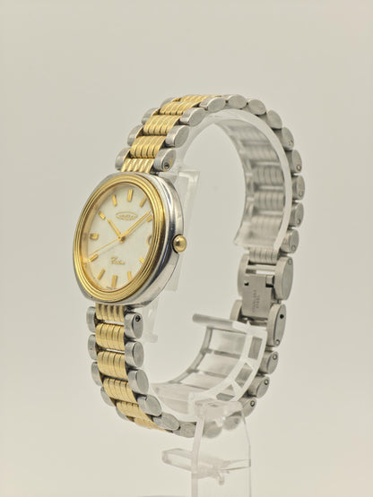 Aureole Vintage Unisex Watch – Gold & Silver Two-Tone – Swiss Quartz – Date Window – Classic Oval Design