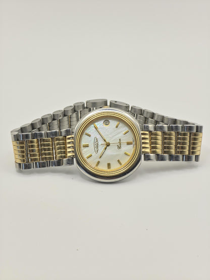 Aureole Vintage Unisex Watch – Gold & Silver Two-Tone – Swiss Quartz – Date Window – Classic Oval Design