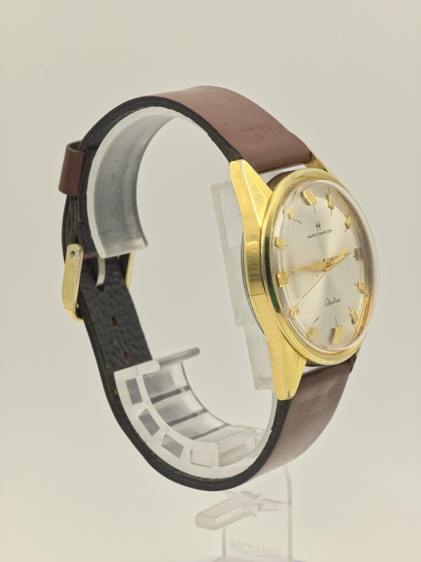 Hamilton-Ricoh Electric Vintage Watch – Gold-Tone, Silver Sunburst Dial