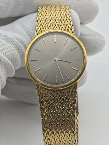 Omega De Ville 1365 Vintage Quartz – Gold-Tone Mesh Bracelet – Slim Minimalist Classic – Unisex Swiss Watch