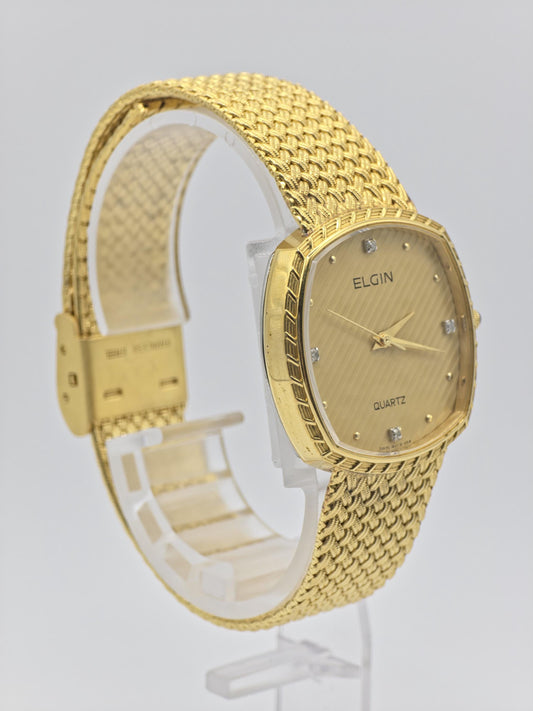 Vintage Elgin Swiss Men’s Watch – Gold-Tone Weave Bracelet