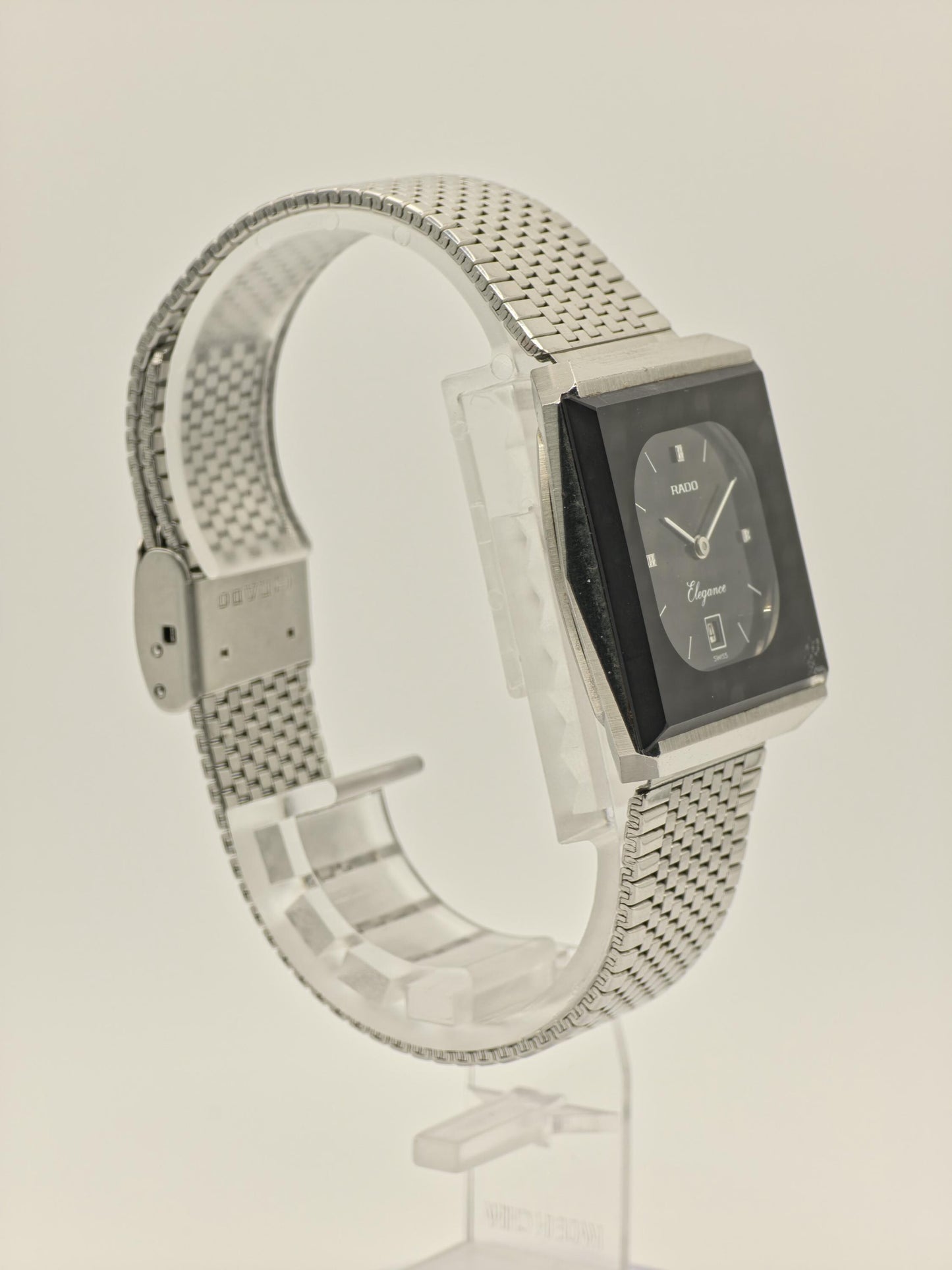 Vintage RADO Elegance Watch | 1980s Swiss Stainless Steel, Black Dial