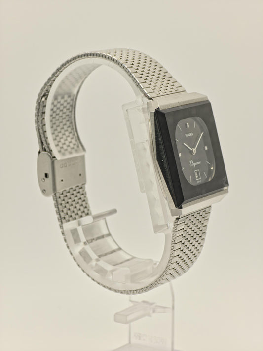 Vintage RADO Elegance Watch | 1980s Swiss Stainless Steel, Black Dial